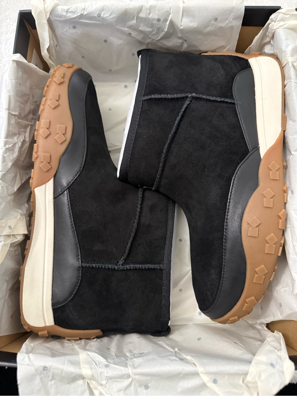 kate spade Black Suede Ankle Booties with Tan Lug Outsole